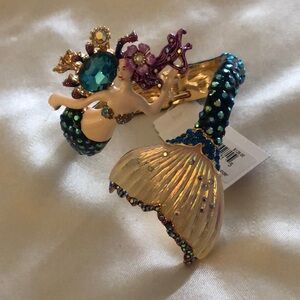 Betsey Johnson Gold Tone Blue Enamel Mermaid Bypass Hinged Bangle NWT